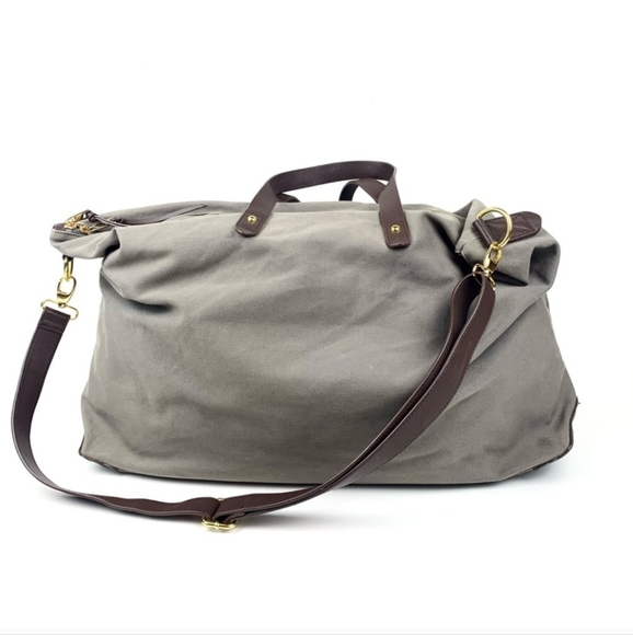 Cuyana Luggage Canvas Weekender Bag Zip Duffle Leather Trim Travel